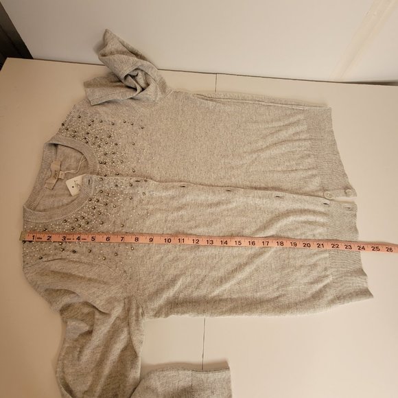 LOFT Women's Beaded Light Grey Long Sleeve Sweater Cardigan, Size L NWT - Picture 8 of 12